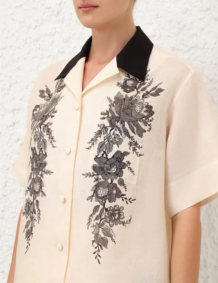 Women Tops Zimmermann Short Sleeve Shirt Cream Floral