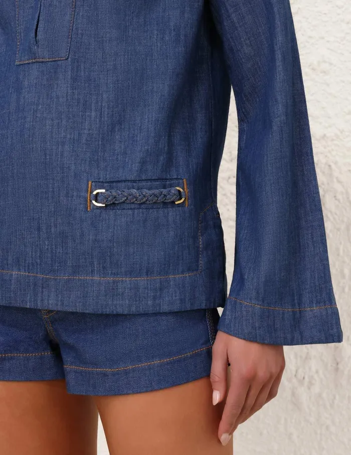 Women Tops Zimmermann Wylie Denim Tunic Top Railway Blue