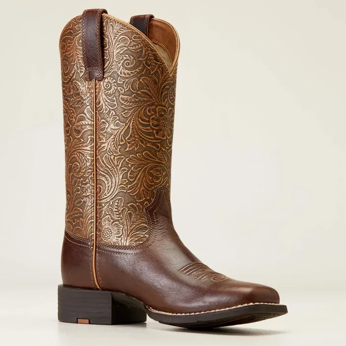Women Western Boots Ariat Round Up Wide Square Toe Western Boot Arizona Brown