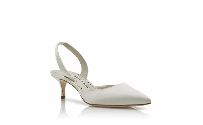 Women White Satin Slingback Pumps Manolo Blahnik Pumps