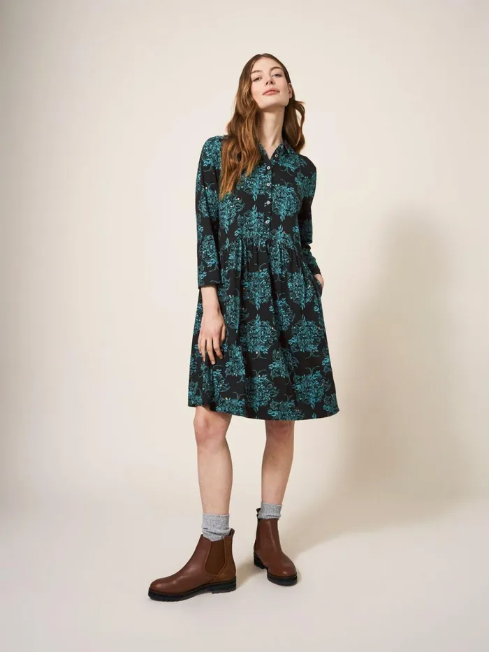 Women White Stuff Dresses Everly Jersey Cotton Shirt Dress Black Print Women White Stuff Dresses Everly Jersey Cotton Shirt Dress Black Print