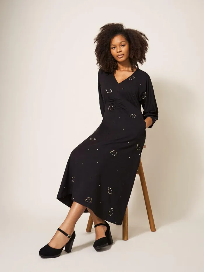Women White Stuff Dresses Megan Embroidered Jersey Dress Black Multi Women White Stuff Dresses Megan Embroidered Jersey Dress Black Multi
