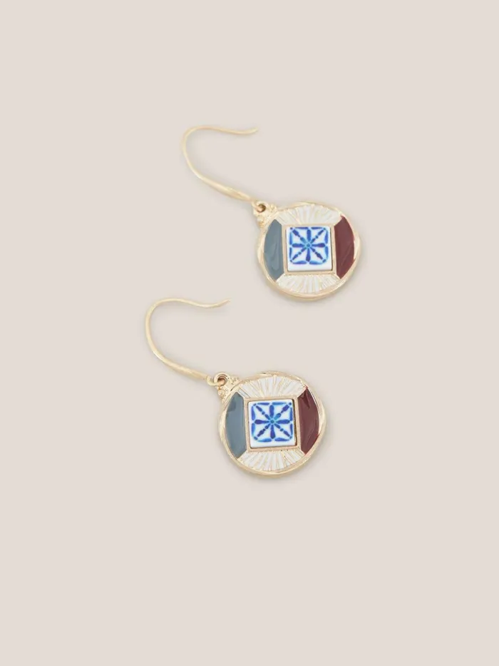 Women White Stuff Jewellery Circular Mosaic Tile Earrings Gold Tone Metallic Women White Stuff Jewellery Circular Mosaic Tile Earrings Gold Tone Metallic