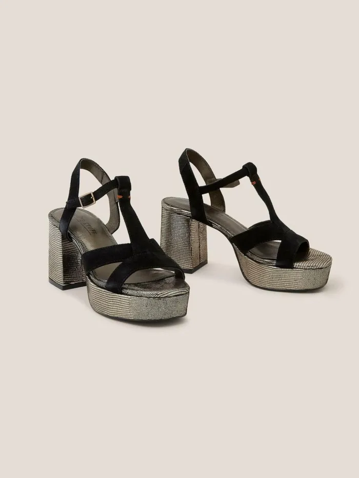 Women White Stuff Partywear Elsa Suede Heeled Sandal Black Multi