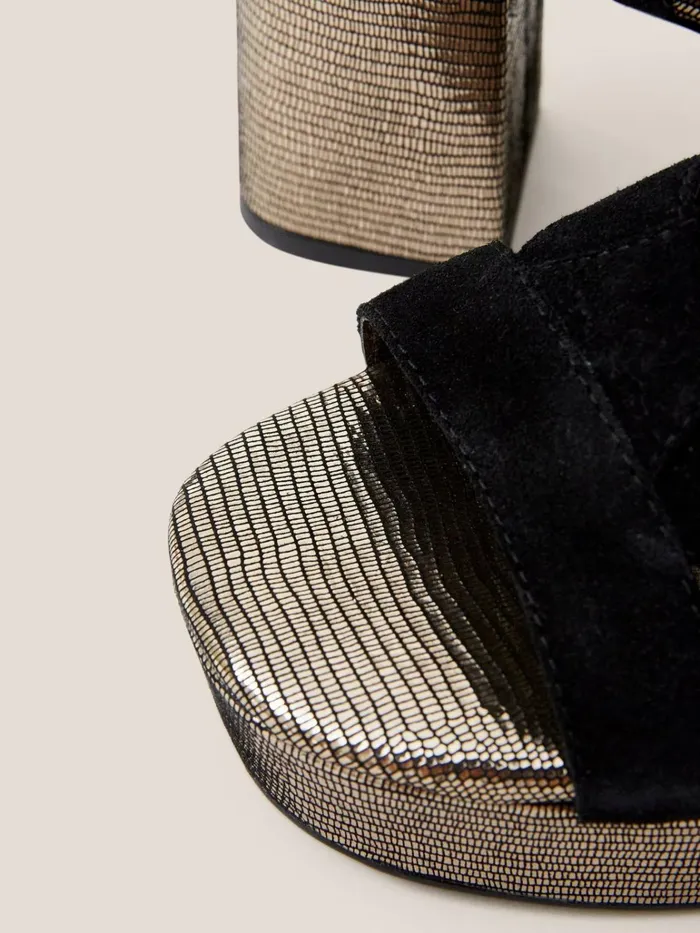 Women White Stuff Partywear Elsa Suede Heeled Sandal Black Multi