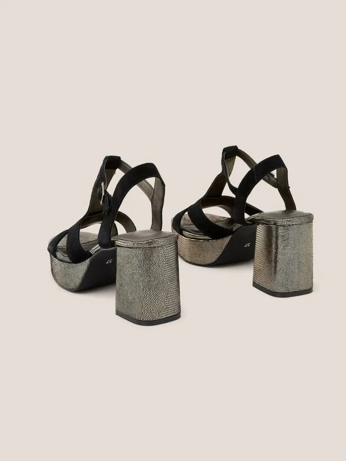 Women White Stuff Partywear Elsa Suede Heeled Sandal Black Multi