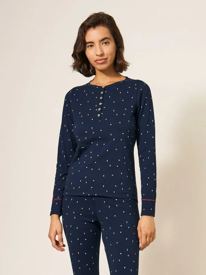 Women White Stuff Pyjamas And Nightwear Geo Printed Henley PJ Top Navy Multi Women White Stuff Pyjamas And Nightwear Geo Printed Henley PJ Top Navy Multi