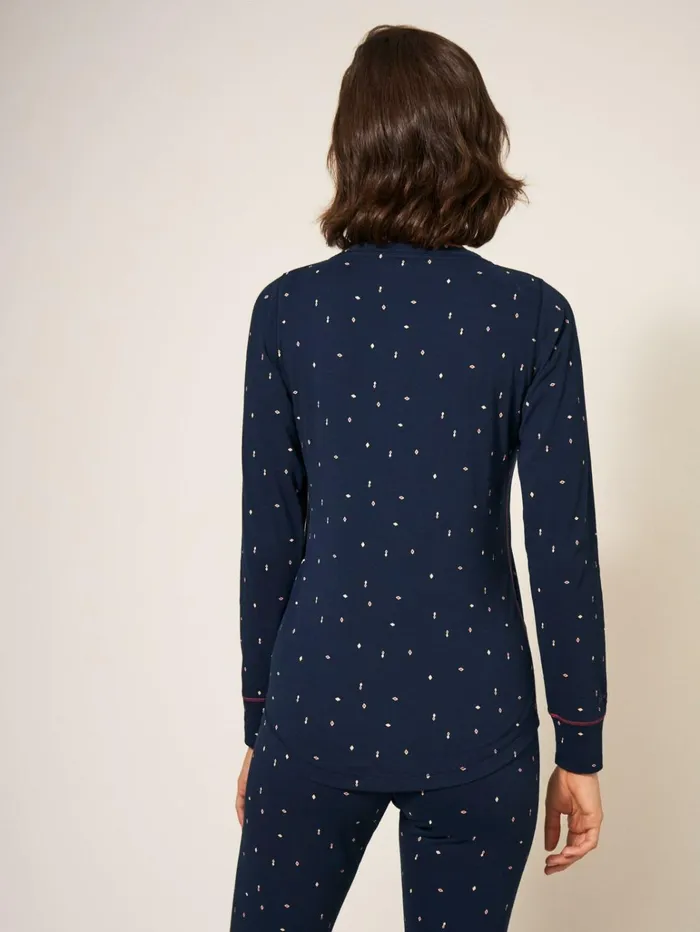 Women White Stuff Pyjamas And Nightwear Geo Printed Henley PJ Top Navy Multi Women White Stuff Pyjamas And Nightwear Geo Printed Henley PJ Top Navy Multi