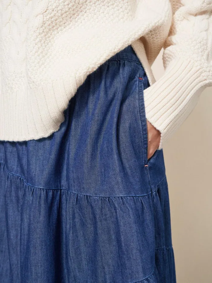Women White Stuff Skirts Jenna Tiered Denim Skirt Dk Denim Women White Stuff Skirts Jenna Tiered Denim Skirt Dk Denim
