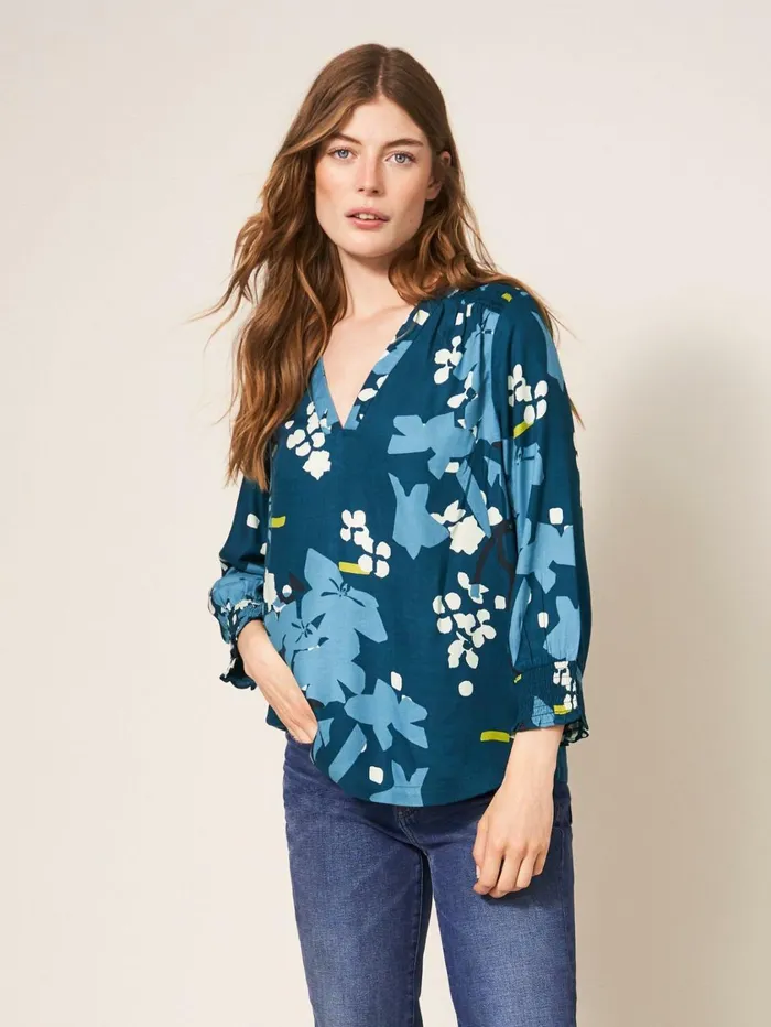 Women White Stuff Tops And Tshirts Elisa Eco Vero Top Teal Multi