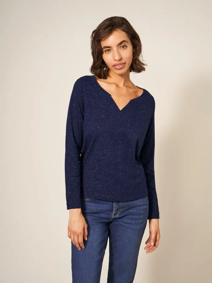Women White Stuff Tops And Tshirts NELLY LS SPARKLE TEE Dark Navy