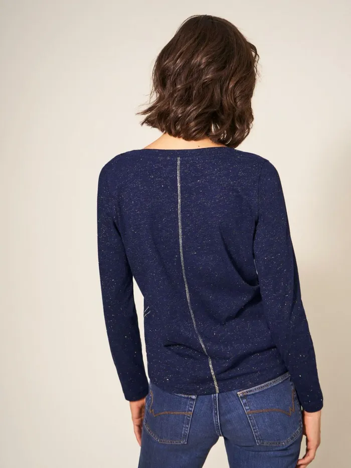 Women White Stuff Tops And Tshirts NELLY LS SPARKLE TEE Dark Navy