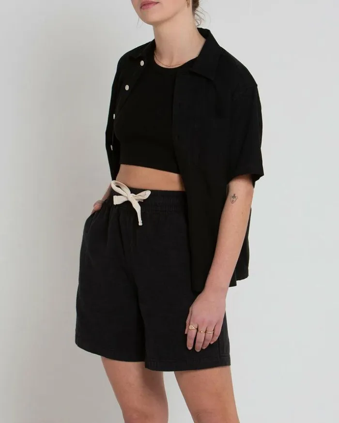 Womens Deus Ex Machina Shirts Onnie Short Sleeve Shirt 8211 Black Black