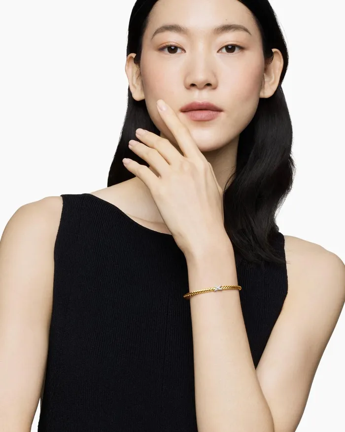 X Cablespira Station Bracelet In 18K Yellow Gold With Diamonds 4mm Women David Yurman Cuff