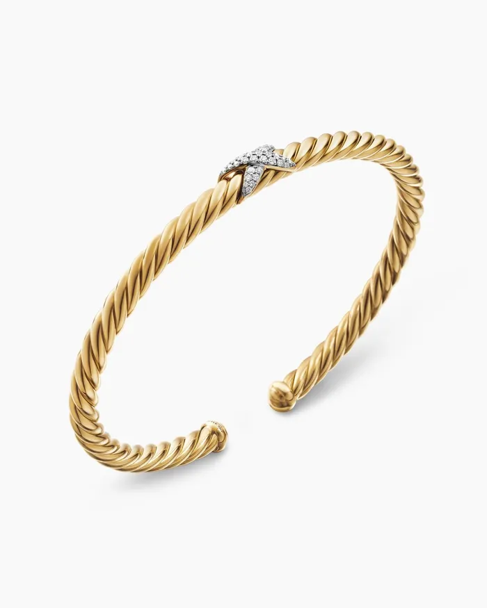 X Cablespira Station Bracelet In 18K Yellow Gold With Diamonds 4mm Women David Yurman Cuff