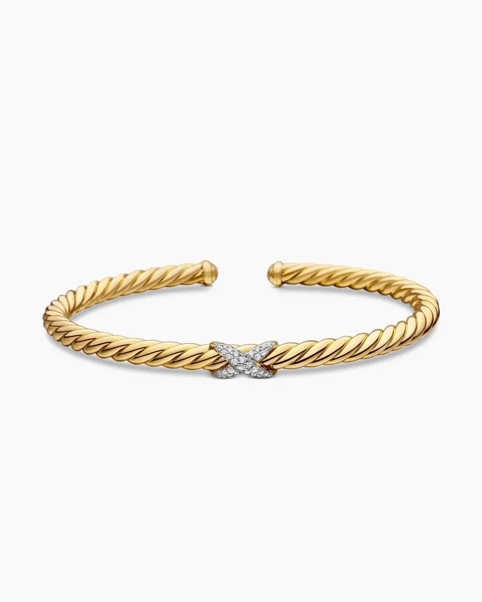 X Cablespira Station Bracelet In 18K Yellow Gold With Diamonds 4mm Women David Yurman Cuff