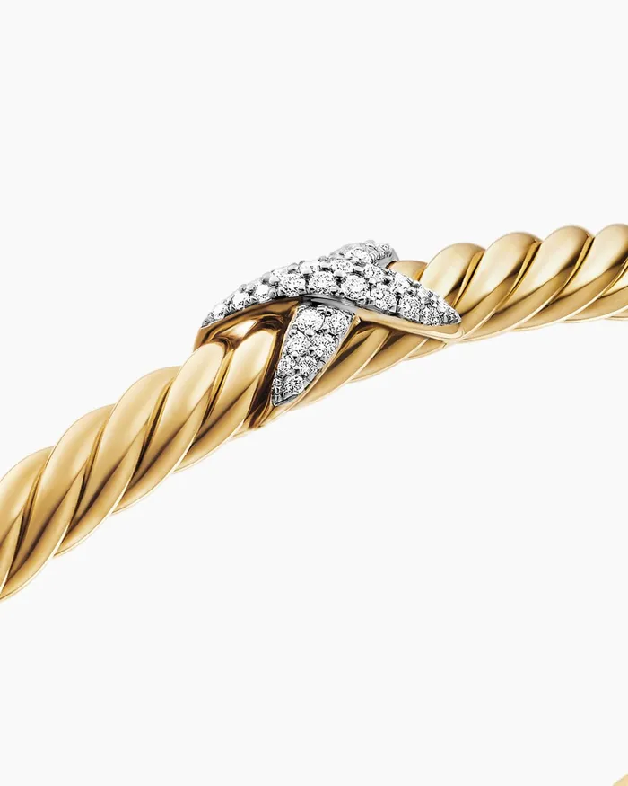X Cablespira Station Bracelet In 18K Yellow Gold With Diamonds 4mm Women David Yurman Cuff