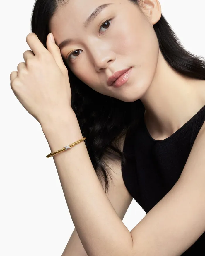 X Cablespira Station Bracelet In 18K Yellow Gold With Diamonds 4mm Women David Yurman Cuff
