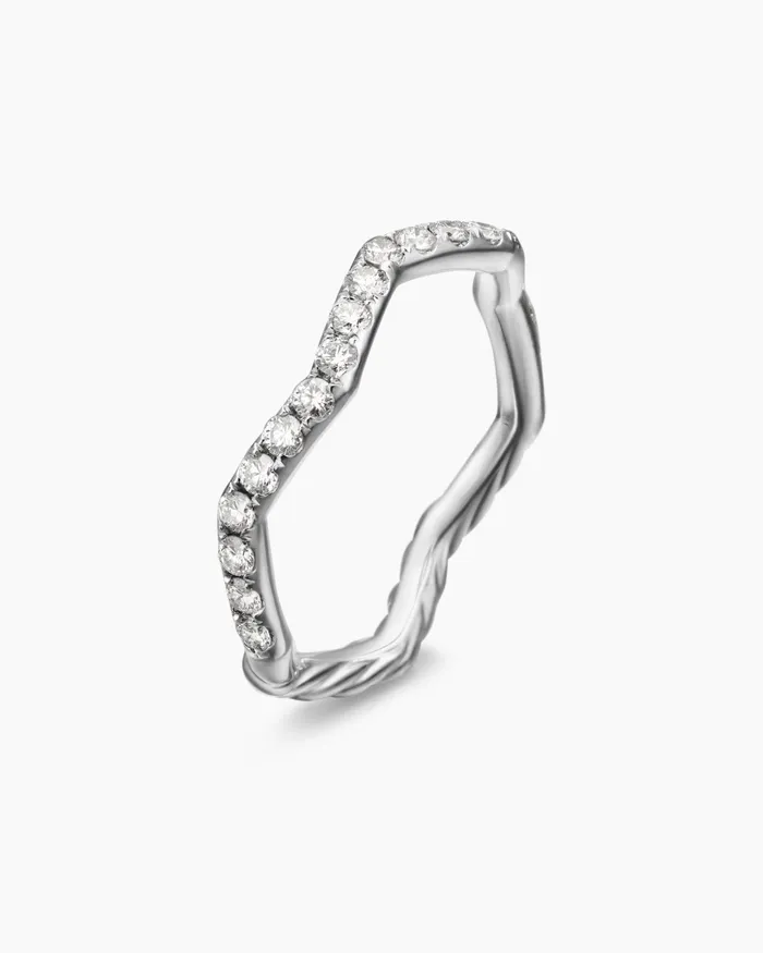 Zig Zag Stax Ring In Sterling Silver With Diamonds 2mm Women David Yurman Band