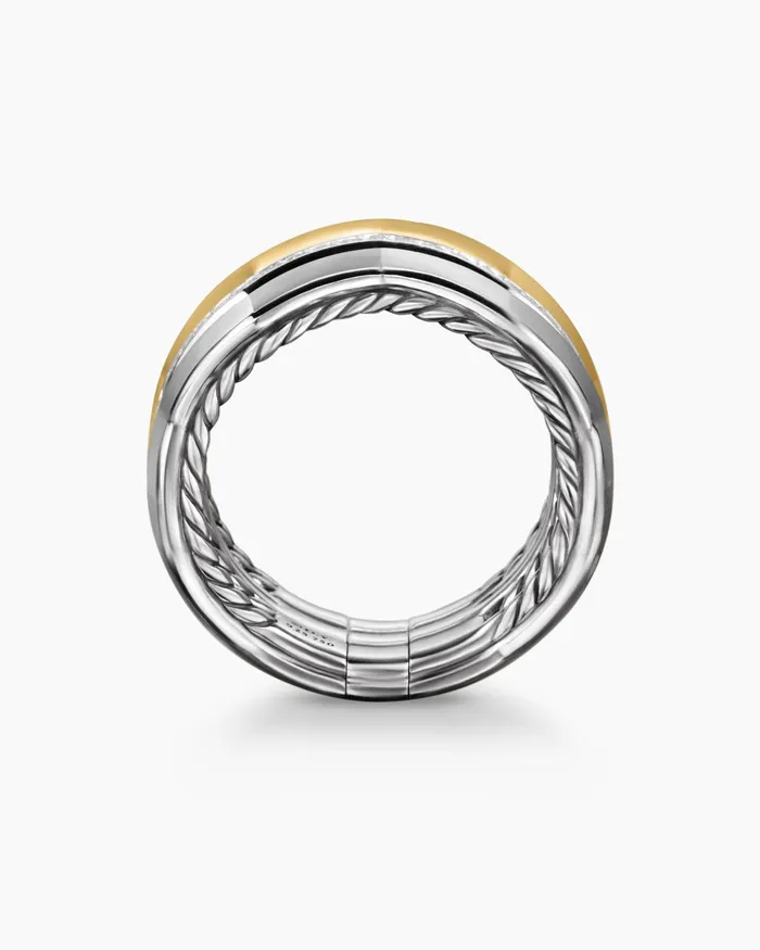 Zig Zag Stax Three Row Ring In Sterling Silver With 18K Yellow Gold And Diamonds 117mm Women David Yurman Statement Zig Zag Stax Three Row Ring In Sterling Silver With 18K Yellow Gold And Diamonds 117mm Women David Yurman Statement